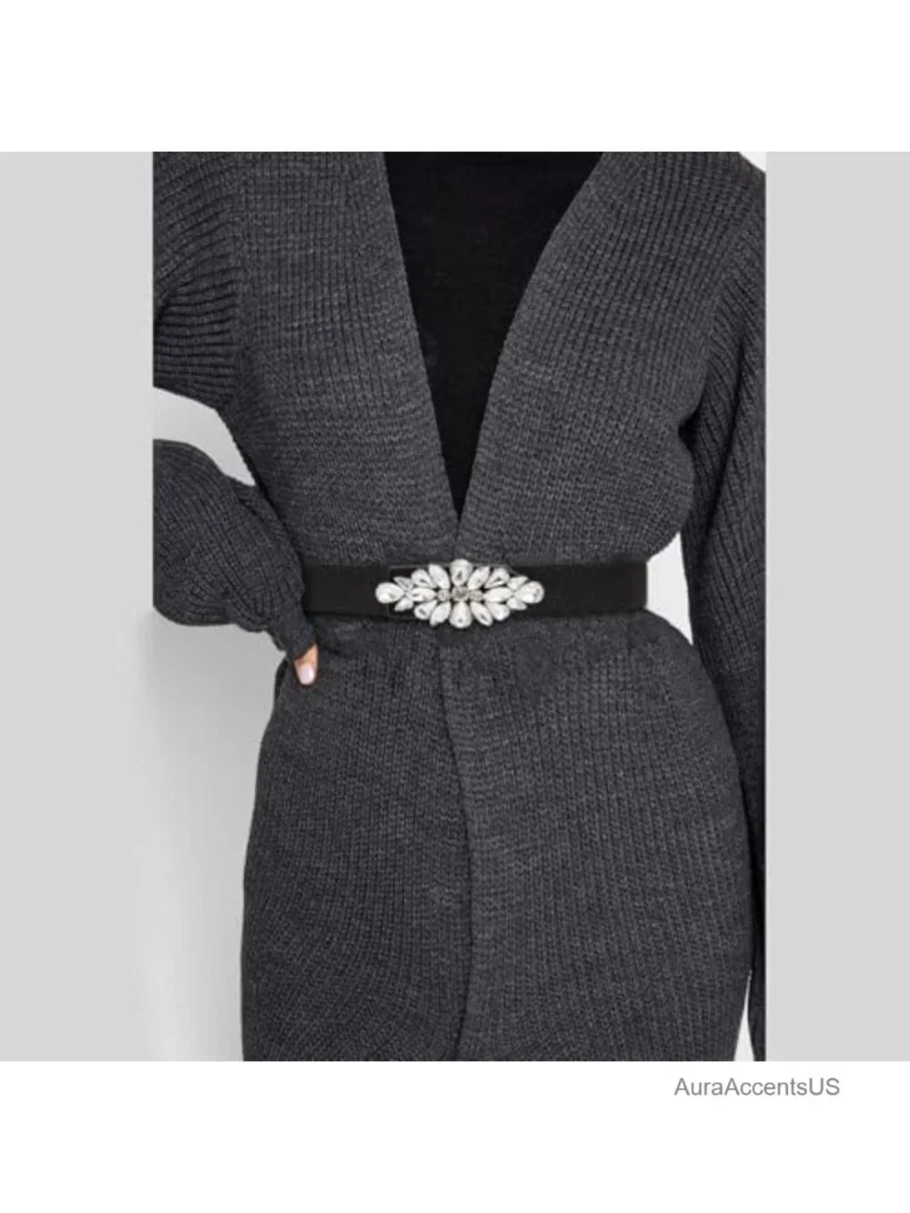 Rhinestone Bow Elastic Skinny Stretch Dress Belt